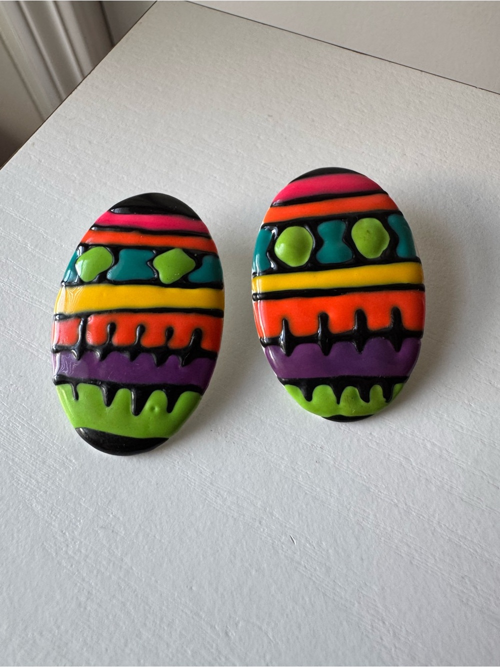 Vintage 1980s Memphis Design Colorful Enamel Statement Earrings